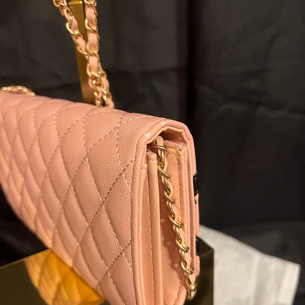 Chanel Pink Quilted Crossbody Wallet Bag with Black Logo COA and dust bag inc - Picture 6 of 10